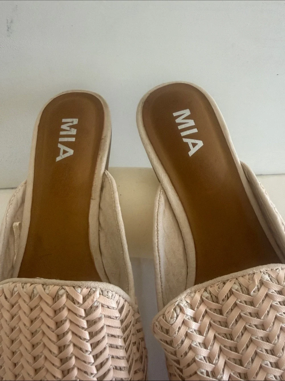 MIA Johana woven beige pointed toe slip on mules coastal womens shoes - Picture 6 of 14